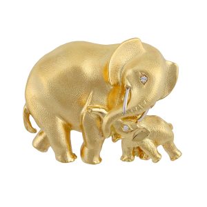 Baby and Mother Elephant Brooch