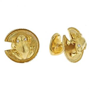 Frog and Water Lily Leaf Cufflinks 18K