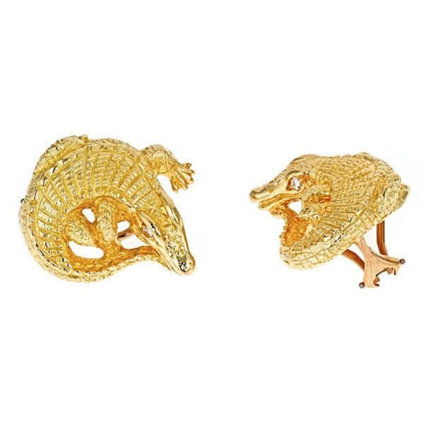 Curled Alligator Earrings with Diamonds