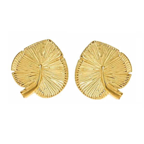 Water Lily Leaf Gold Earrings