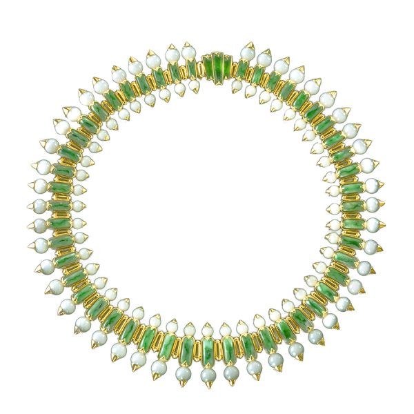 White and Green Jade Reversable Necklace (Salon Collection)