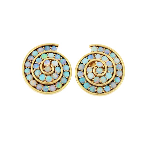 Spiral Blue Opal Earrings